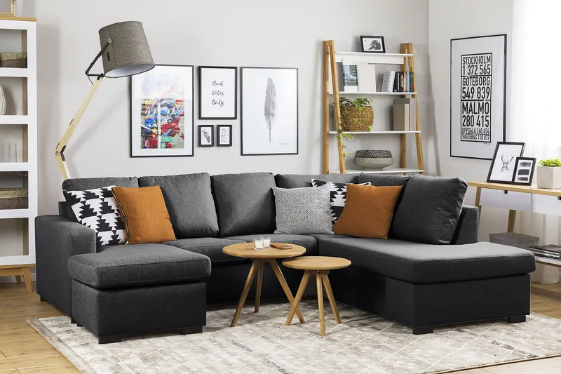 Crazy 4-istuttava Oikeakätinen U-muotoinen Small Sohva Divaanilla ja Divaanituolilla Kankaalla - Tummanharmaa - Huonekalut - Sohva - U-Sohva