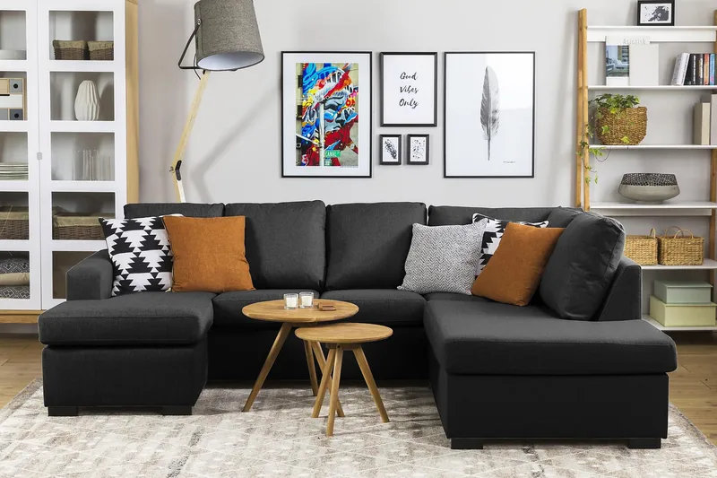 Crazy 4-istuttava Vasenkätinen U-muotoinen Large Sohva Divaanilla ja Divaanituolilla Kankaalla - Antrasiitti - Huonekalut - Sohva - U-Sohva
