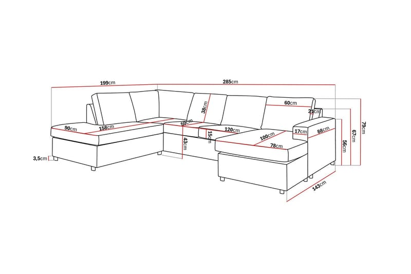 Crazy 4-istuttava Vasenkätinen U-muotoinen Large Sohva Divaanilla ja Divaanituolilla Kankaalla - Antrasiitti - Huonekalut - Sohva - U-Sohva