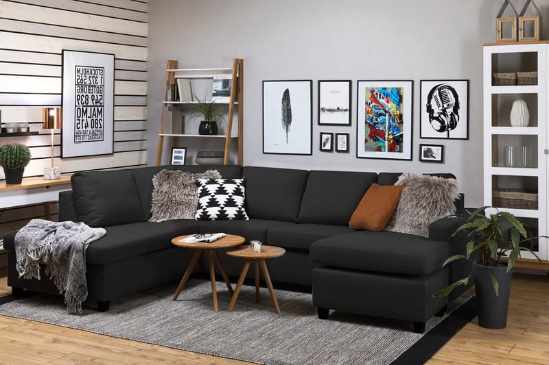 Crazy 4-istuttava Vasenkätinen U-muotoinen Large Sohva Divaanilla ja Divaanituolilla Kankaalla - Antrasiitti - Huonekalut - Sohva - U-Sohva
