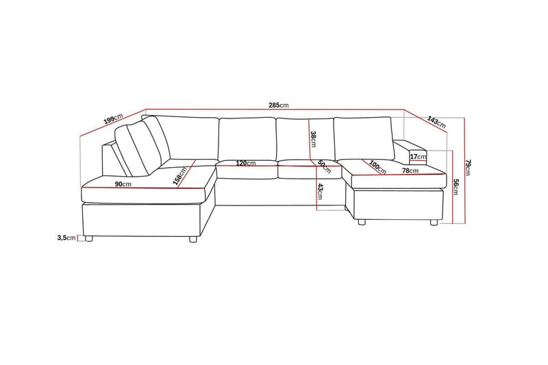 Crazy 4-istuttava Vasenkätinen U-muotoinen Large Sohva Divaanilla ja Divaanituolilla Kankaalla - Antrasiitti - Huonekalut - Sohva - U-Sohva