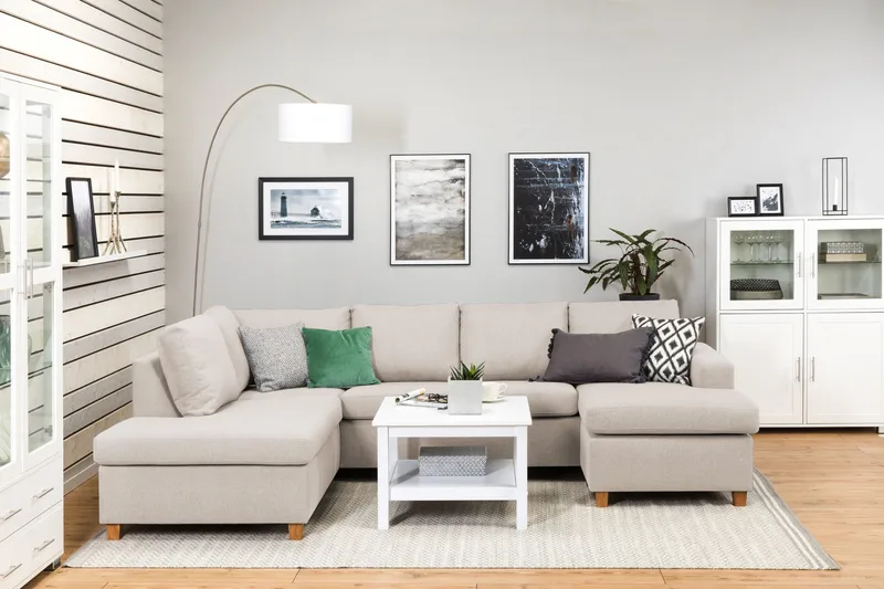 Crazy 4-istuttava Vasenkätinen U-muotoinen Large Sohva Divaanilla ja Divaanituolilla Kankaalla - Beige - Huonekalut - Sohva - U-Sohva