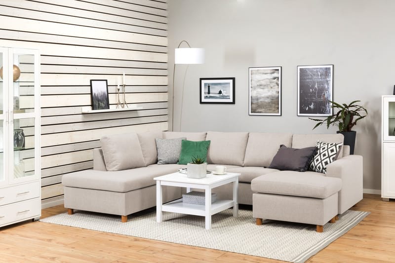 Crazy 4-istuttava Vasenkätinen U-muotoinen Large Sohva Divaanilla ja Divaanituolilla Kankaalla - Beige - Huonekalut - Sohva - U-Sohva