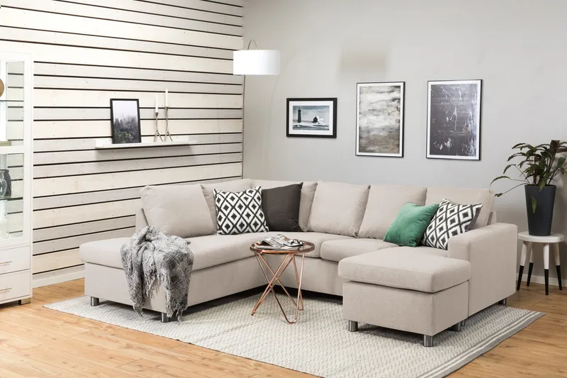 Crazy 4-istuttava Vasenkätinen U-muotoinen Large Sohva Divaanilla ja Divaanituolilla Kankaalla - Beige - Huonekalut - Sohva - U-Sohva