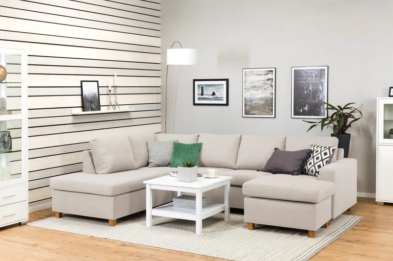 Crazy 4-istuttava Vasenkätinen U-muotoinen Large Sohva Divaanilla ja Divaanituolilla Kankaalla - Beige - Huonekalut - Sohva - U-Sohva