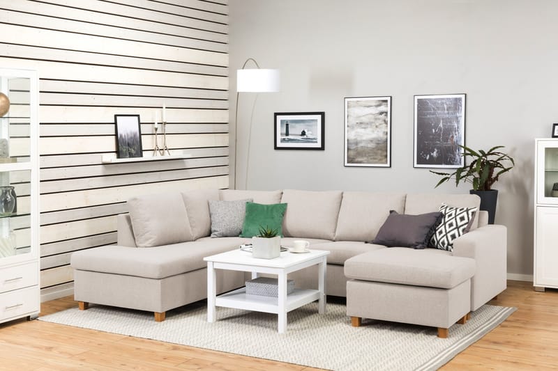 Crazy 4-istuttava Vasenkätinen U-muotoinen Large Sohva Divaanilla ja Divaanituolilla Kankaalla - Beige - Huonekalut - Sohva - U-Sohva