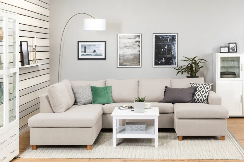 Crazy 4-istuttava Vasenkätinen U-muotoinen Large Sohva Divaanilla ja Divaanituolilla Kankaalla - Beige - Huonekalut - Sohva - U-Sohva