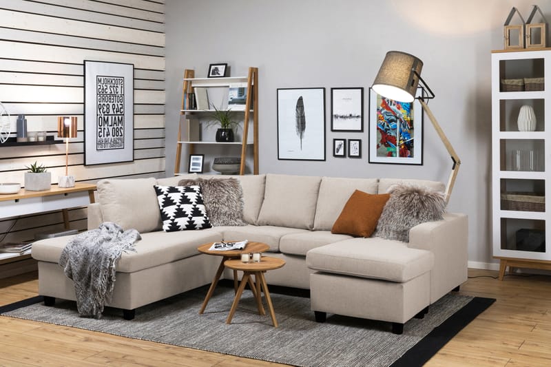 Crazy 4-istuttava Vasenkätinen U-muotoinen Large Sohva Divaanilla ja Divaanituolilla Kankaalla - Beige - Huonekalut - Sohva - Divaanisohva