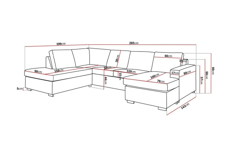 Crazy 4-istuttava Vasenkätinen U-muotoinen Large Sohva Divaanilla ja Divaanituolilla Kankaalla - Harmaa - Huonekalut - Sohva - U-Sohva