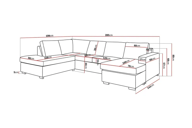Crazy 4-istuttava Vasenkätinen U-muotoinen Large Sohva Divaanilla ja Divaanituolilla Kankaalla - Harmaa - Huonekalut - Sohva - U-Sohva