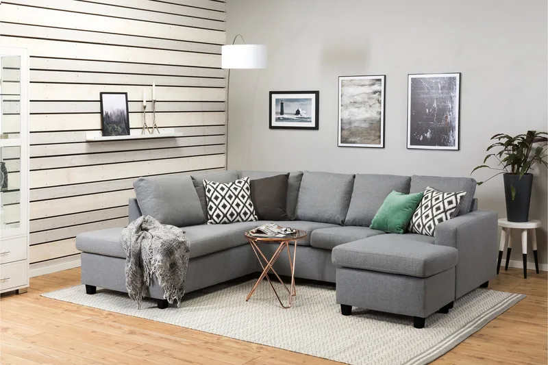 Crazy 4-istuttava Vasenkätinen U-muotoinen Large Sohva Divaanilla ja Divaanituolilla Kankaalla - Harmaa - Huonekalut - Sohva - U-Sohva