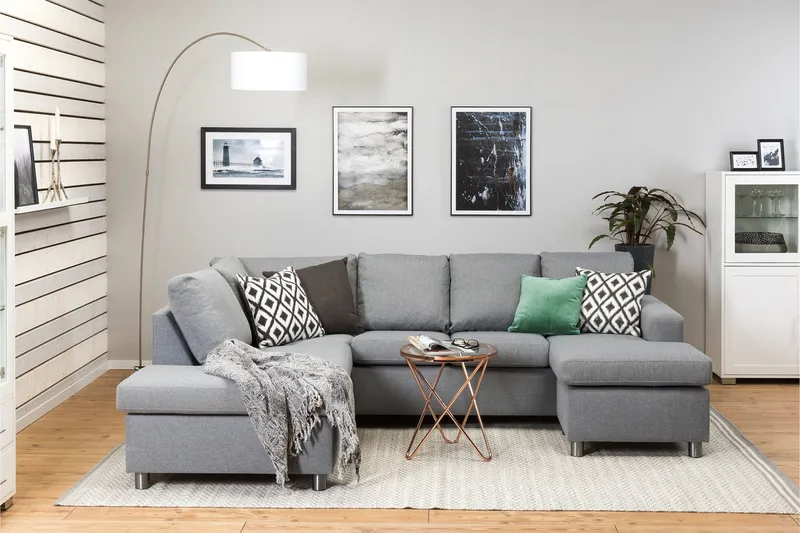 Crazy 4-istuttava Vasenkätinen U-muotoinen Large Sohva Divaanilla ja Divaanituolilla Kankaalla - Harmaa - Huonekalut - Sohva - U-Sohva