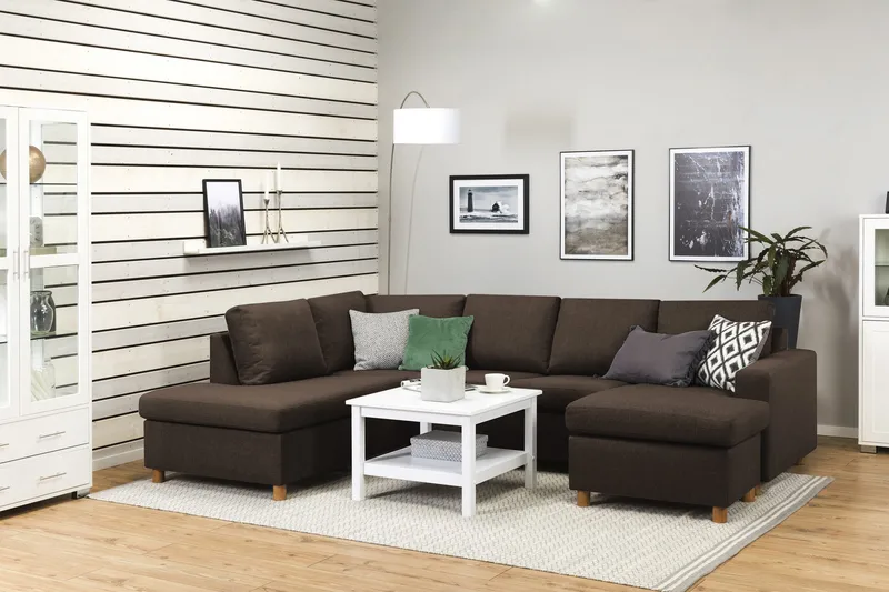 Crazy 4-istuttava Vasenkätinen U-muotoinen Large Sohva Divaanilla ja Divaanituolilla Kankaalla - Ruskea - Huonekalut - Sohva - U-Sohva