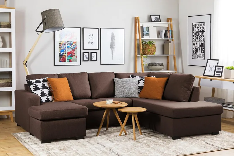 Crazy 4-istuttava Vasenkätinen U-muotoinen Large Sohva Divaanilla ja Divaanituolilla Kankaalla - Ruskea - Huonekalut - Sohva - U-Sohva