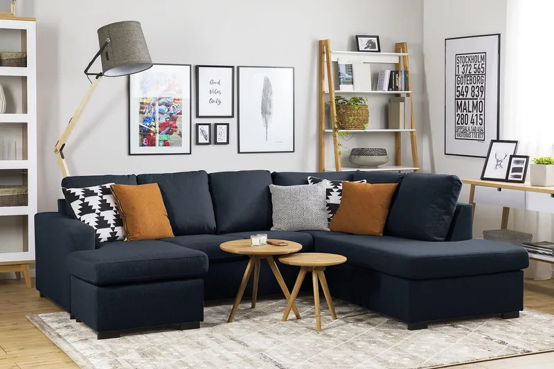 Crazy 4-istuttava Vasenkätinen U-muotoinen Large Sohva Divaanilla ja Divaanituolilla Kankaalla - Sininen - Huonekalut - Sohva - U-Sohva