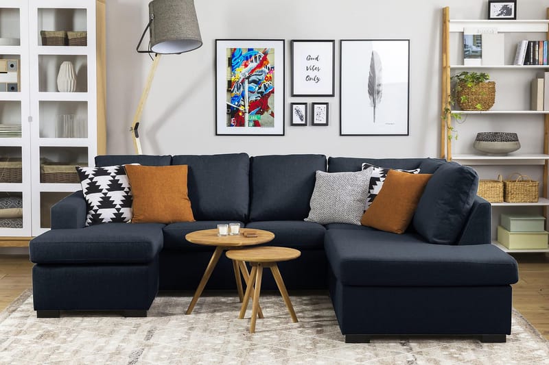 Crazy 4-istuttava Vasenkätinen U-muotoinen Large Sohva Divaanilla ja Divaanituolilla Kankaalla - Sininen - Huonekalut - Sohva - U-Sohva