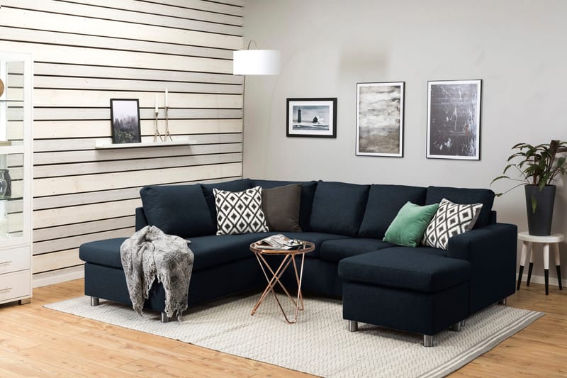 Crazy 4-istuttava Vasenkätinen U-muotoinen Large Sohva Divaanilla ja Divaanituolilla Kankaalla - Sininen - Huonekalut - Sohva - U-Sohva