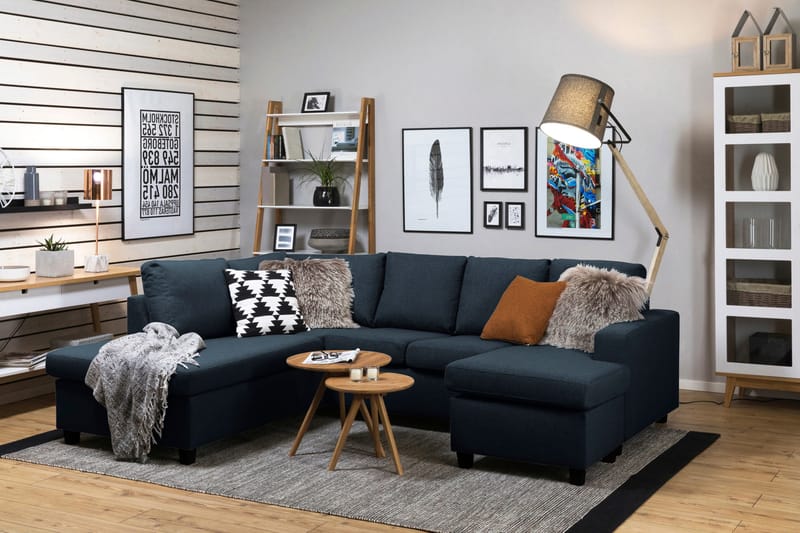 Crazy 4-istuttava Vasenkätinen U-muotoinen Large Sohva Divaanilla ja Divaanituolilla Kankaalla - Sininen - Huonekalut - Sohva - U-Sohva