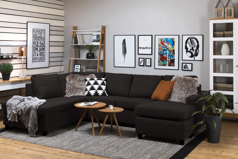 Crazy 4-istuttava Vasenkätinen U-muotoinen Large Sohva Divaanilla ja Divaanituolilla Kankaalla - Tummanharmaa - Huonekalut - Sohva - U-Sohva