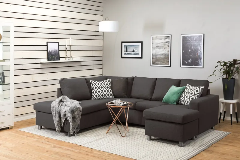Crazy 4-istuttava Vasenkätinen U-muotoinen Small Sohva Divaanilla ja Divaanituolilla Kankaalla - Tummanharmaa - Huonekalut - Sohva - U-Sohva