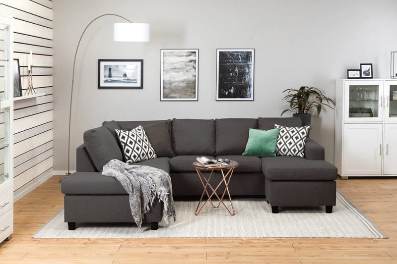 Crazy 4-istuttava Vasenkätinen U-muotoinen Small Sohva Divaanilla ja Divaanituolilla Kankaalla - Tummanharmaa - Huonekalut - Sohva - U-Sohva