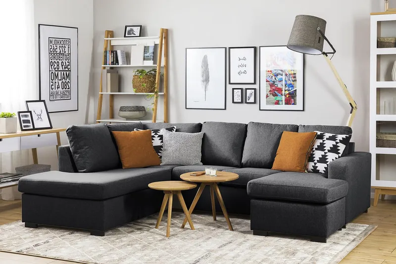 Crazy 4-istuttava Vasenkätinen U-muotoinen Small Sohva Divaanilla ja Divaanituolilla Kankaalla - Tummanharmaa - Huonekalut - Sohva - U-Sohva
