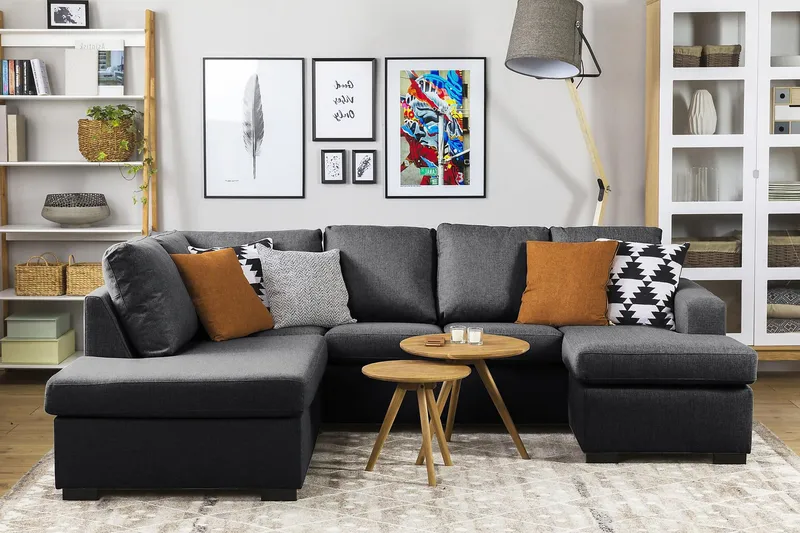 Crazy 4-istuttava Vasenkätinen U-muotoinen Small Sohva Divaanilla ja Divaanituolilla Kankaalla - Tummanharmaa - Huonekalut - Sohva - U-Sohva