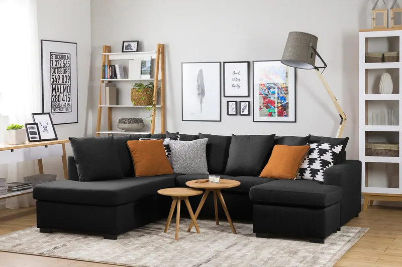 Crazy 4-istuttava Vasenkätinen U-muotoinen Small Sohva Divaanilla ja Schäslongilla Kankaalla sis. Kuorityynyt - Tummanharmaa - Huonekalut - Sohva - U-Sohva