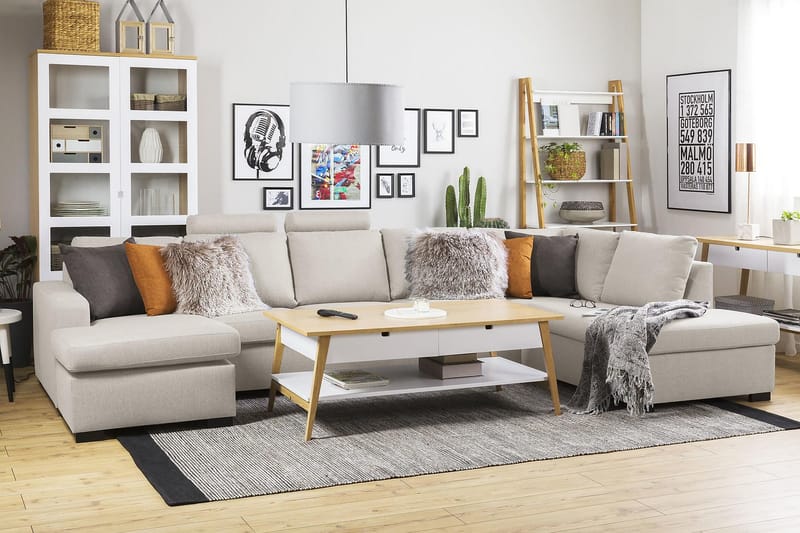 Crazy 5-istuttava Oikeakätinen U-muotoinen X-Large Sohva Divaanilla ja Divaanituolilla Kankaalla - Beige - Huonekalut - Sohva - Divaanisohva