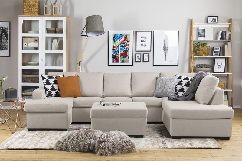 Crazy 5-istuttava Oikeakätinen U-muotoinen X-Large Sohva Divaanilla ja Divaanituolilla Kankaalla - Beige - Huonekalut - Sohva - Divaanisohva