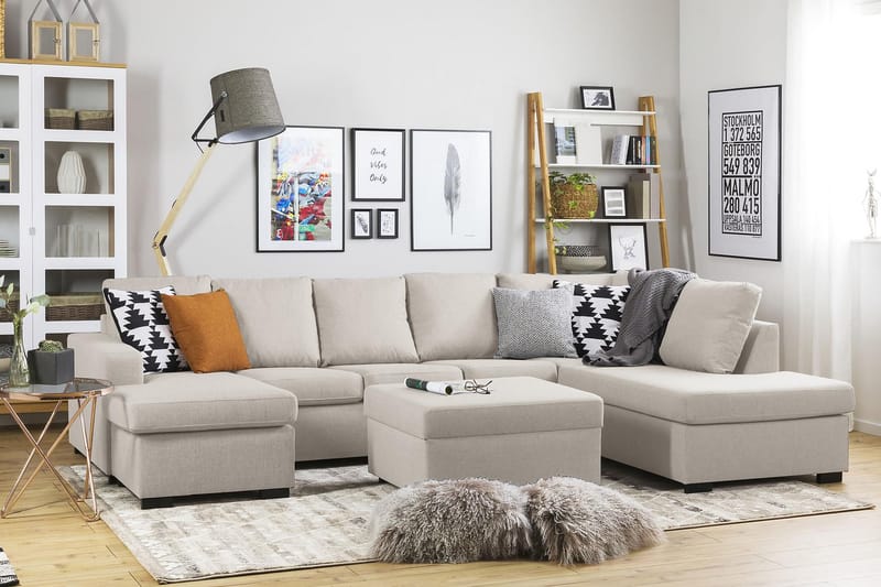 Crazy 5-istuttava Oikeakätinen U-muotoinen X-Large Sohva Divaanilla ja Divaanituolilla Kankaalla - Beige - Huonekalut - Sohva - Divaanisohva
