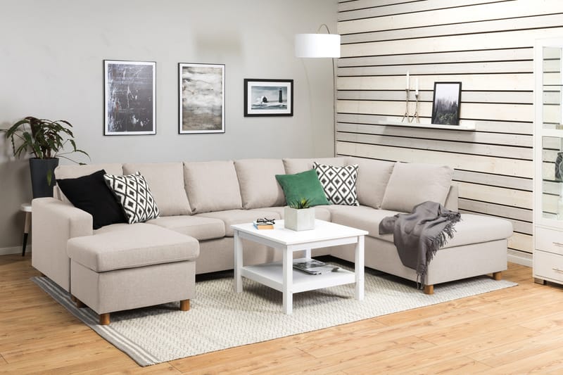 Crazy 5-istuttava Oikeakätinen U-muotoinen X-Large Sohva Divaanilla ja Divaanituolilla Kankaalla - Beige - Huonekalut - Sohva - Divaanisohva