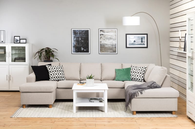 Crazy 5-istuttava Oikeakätinen U-muotoinen X-Large Sohva Divaanilla ja Divaanituolilla Kankaalla - Beige - Huonekalut - Sohva - Divaanisohva