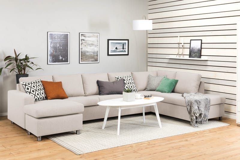 Crazy 5-istuttava Oikeakätinen U-muotoinen X-Large Sohva Divaanilla ja Divaanituolilla Kankaalla - Beige - Huonekalut - Sohva - Divaanisohva