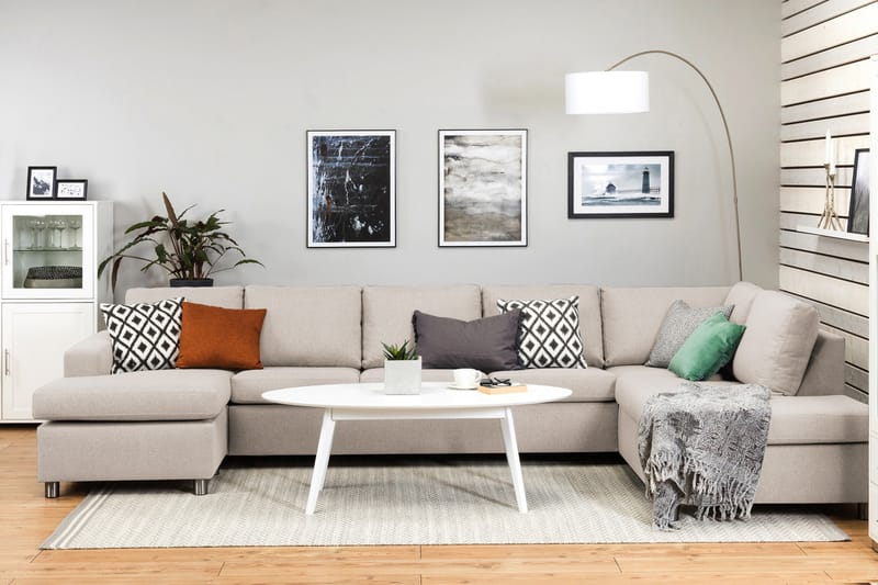 Crazy 5-istuttava Oikeakätinen U-muotoinen X-Large Sohva Divaanilla ja Divaanituolilla Kankaalla - Beige - Huonekalut - Sohva - Divaanisohva