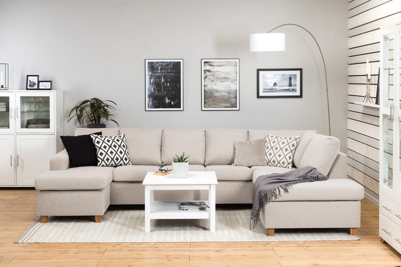Crazy 5-istuttava Oikeakätinen U-muotoinen X-Large Sohva Divaanilla ja Divaanituolilla Kankaalla - Beige - Huonekalut - Sohva - Divaanisohva