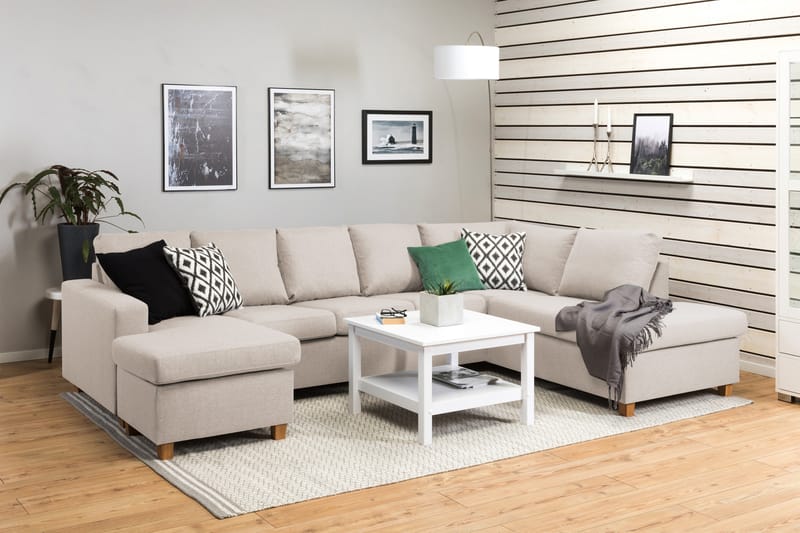 Crazy 5-istuttava Oikeakätinen U-muotoinen X-Large Sohva Divaanilla ja Divaanituolilla Kankaalla - Beige - Huonekalut - Sohva - Divaanisohva