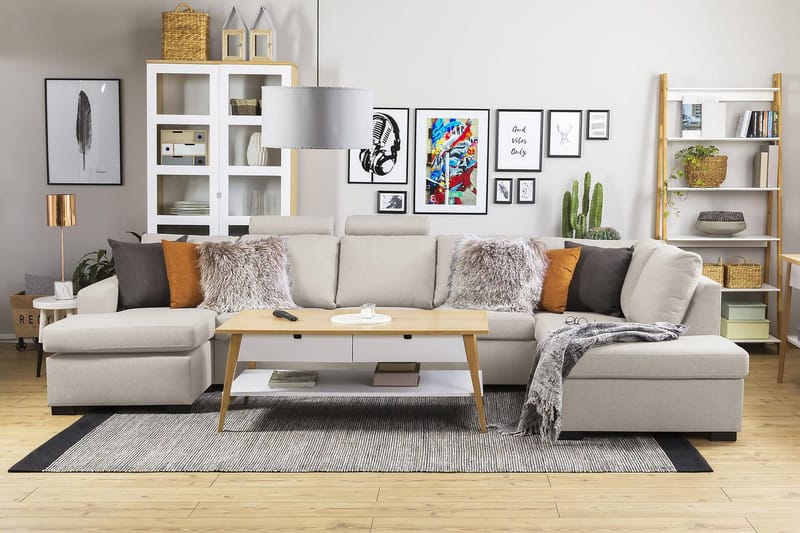 Crazy 5-istuttava Oikeakätinen U-muotoinen X-Large Sohva Divaanilla ja Divaanituolilla Kankaalla - Beige - Huonekalut - Sohva - U-Sohva