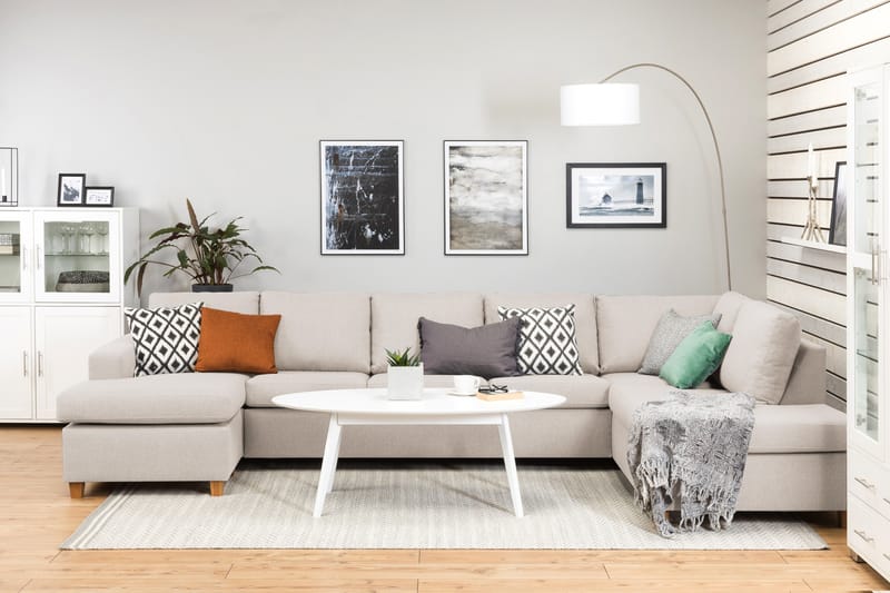Crazy 5-istuttava Oikeakätinen U-muotoinen X-Large Sohva Divaanilla ja Divaanituolilla Kankaalla - Beige - Huonekalut - Sohva - Divaanisohva