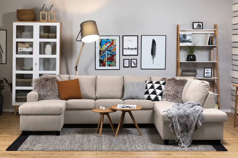 Crazy 5-istuttava Oikeakätinen U-muotoinen X-Large Sohva Divaanilla ja Divaanituolilla Kankaalla - Beige - Huonekalut - Sohva - Divaanisohva