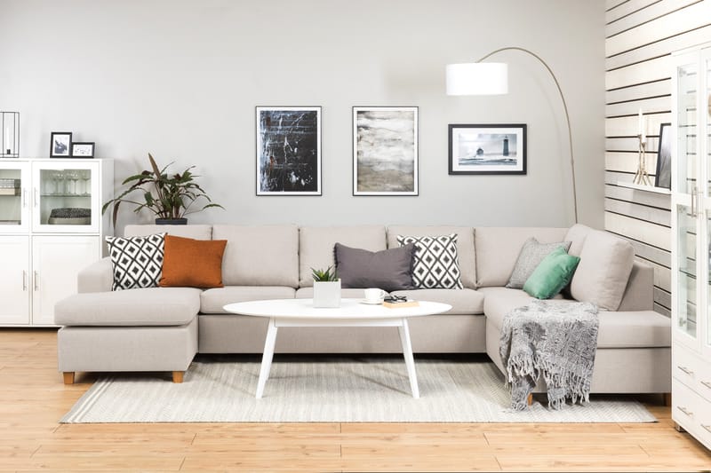 Crazy 5-istuttava Oikeakätinen U-muotoinen X-Large Sohva Divaanilla ja Divaanituolilla Kankaalla - Beige - Huonekalut - Sohva - Divaanisohva