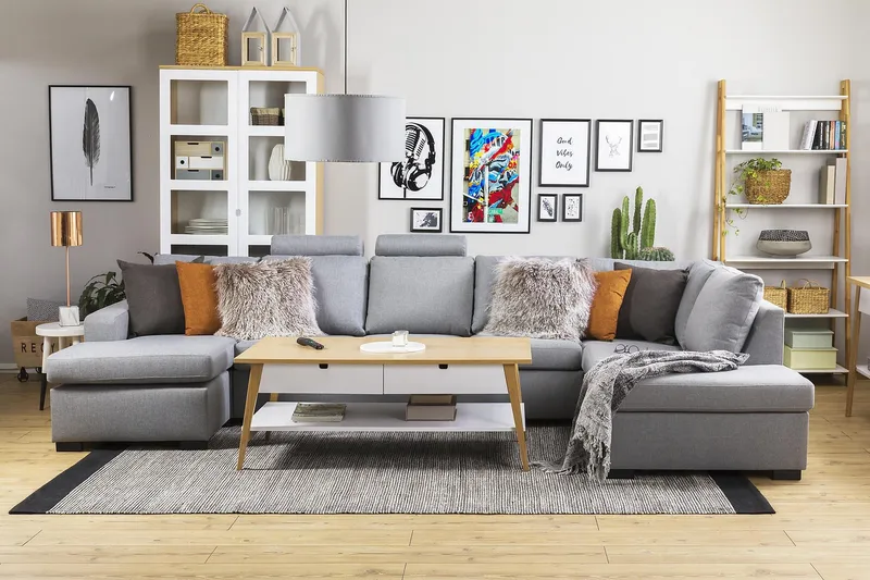 Crazy 5-istuttava Oikeakätinen U-muotoinen X-Large Sohva Divaanilla ja Divaanituolilla Kankaalla - Harmaa - Huonekalut - Sohva - U-Sohva