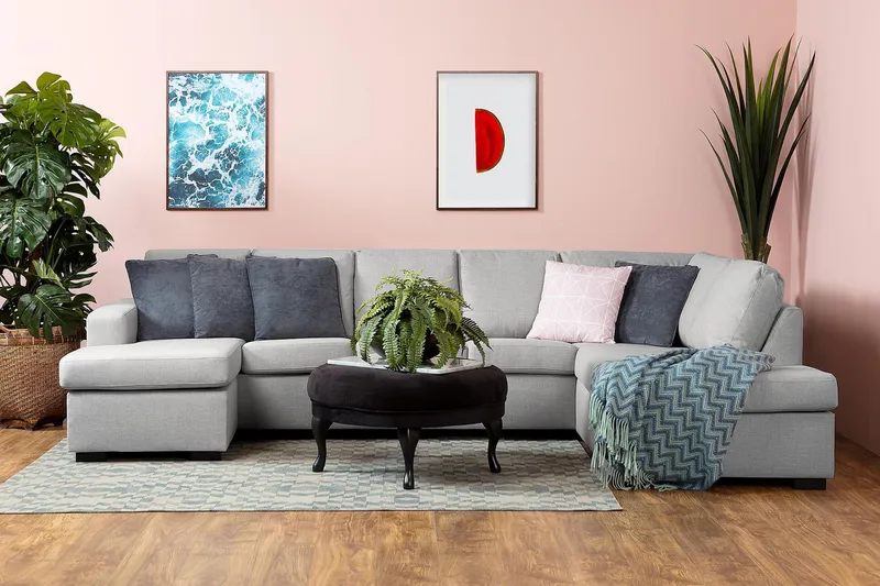 Crazy 5-istuttava Oikeakätinen U-muotoinen X-Large Sohva Divaanilla ja Divaanituolilla Kankaalla - Harmaa - Huonekalut - Sohva - U-Sohva