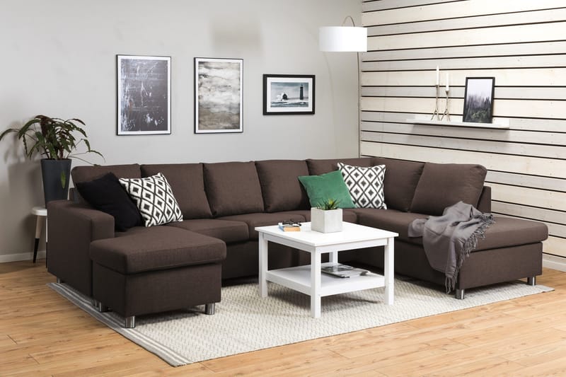 Crazy 5-istuttava Oikeakätinen U-muotoinen X-Large Sohva Divaanilla ja Divaanituolilla Kankaalla - Ruskea - Huonekalut - Sohva - U-Sohva