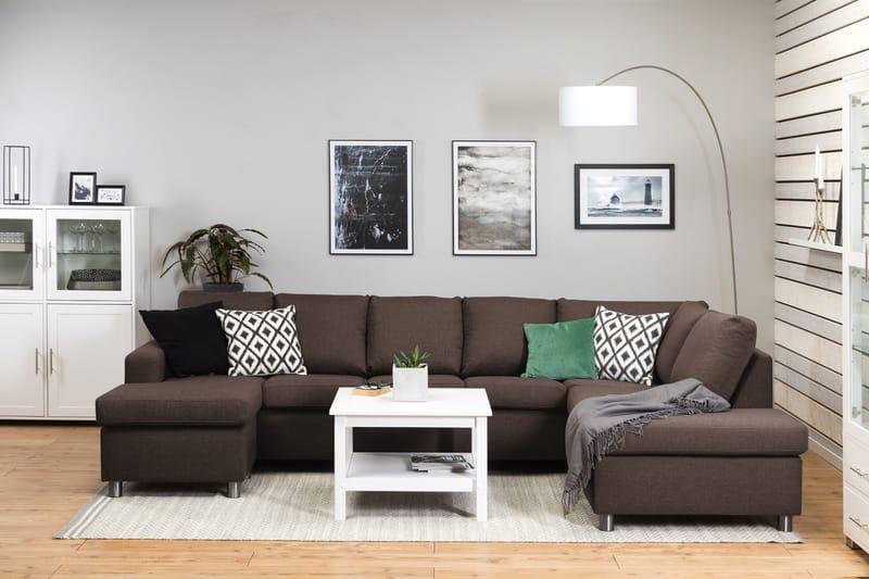 Crazy 5-istuttava Oikeakätinen U-muotoinen X-Large Sohva Divaanilla ja Divaanituolilla Kankaalla - Ruskea - Huonekalut - Sohva - U-Sohva