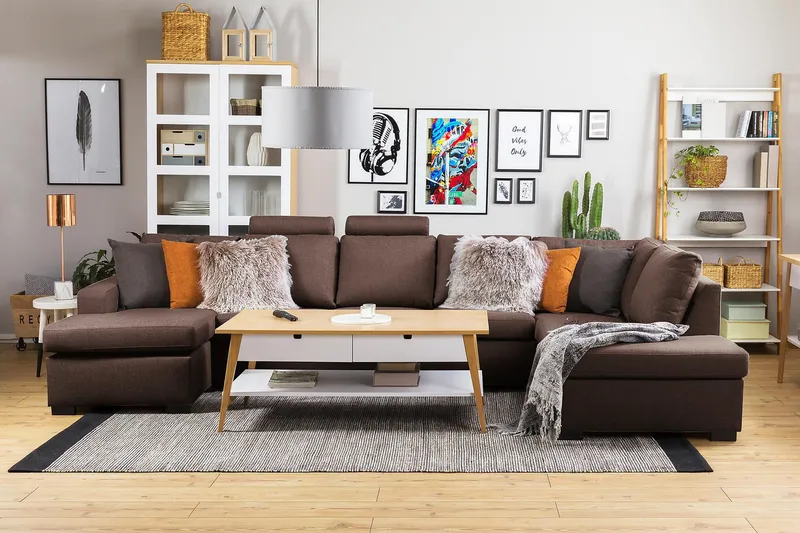 Crazy 5-istuttava Oikeakätinen U-muotoinen X-Large Sohva Divaanilla ja Divaanituolilla Kankaalla - Ruskea - Huonekalut - Sohva - U-Sohva