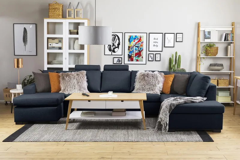Crazy 5-istuttava Oikeakätinen U-muotoinen X-Large Sohva Divaanilla ja Divaanituolilla Kankaalla - Sininen - Huonekalut - Sohva - U-Sohva