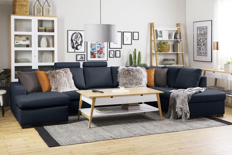 Crazy 5-istuttava Oikeakätinen U-muotoinen X-Large Sohva Divaanilla ja Divaanituolilla Kankaalla - Sininen - Huonekalut - Sohva - U-Sohva