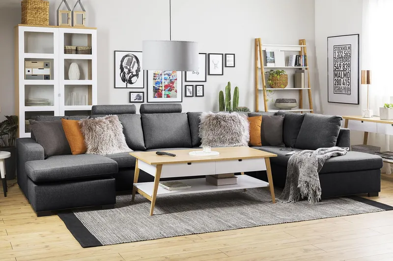 Crazy 5-istuttava Oikeakätinen U-muotoinen X-Large Sohva Divaanilla ja Divaanituolilla Kankaalla - Tummanharmaa - Huonekalut - Sohva - U-Sohva