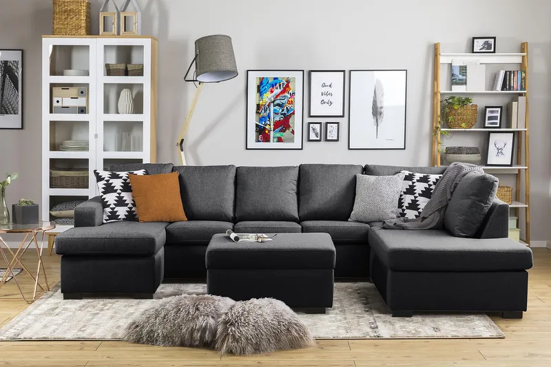 Crazy 5-istuttava Oikeakätinen U-muotoinen X-Large Sohva Divaanilla ja Divaanituolilla Kankaalla - Tummanharmaa - Huonekalut - Sohva - U-Sohva